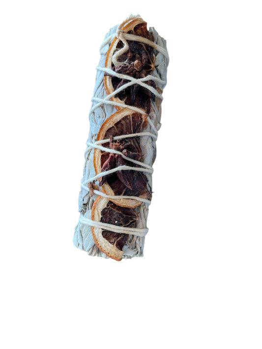 White sage smudge stick with orange and star anise