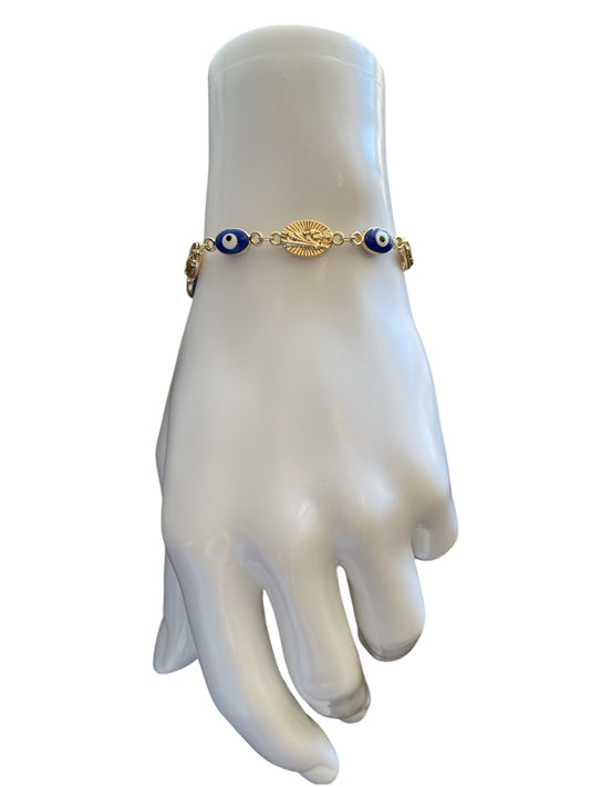 San Judas & Evil Eye Gold Plated Bracelet