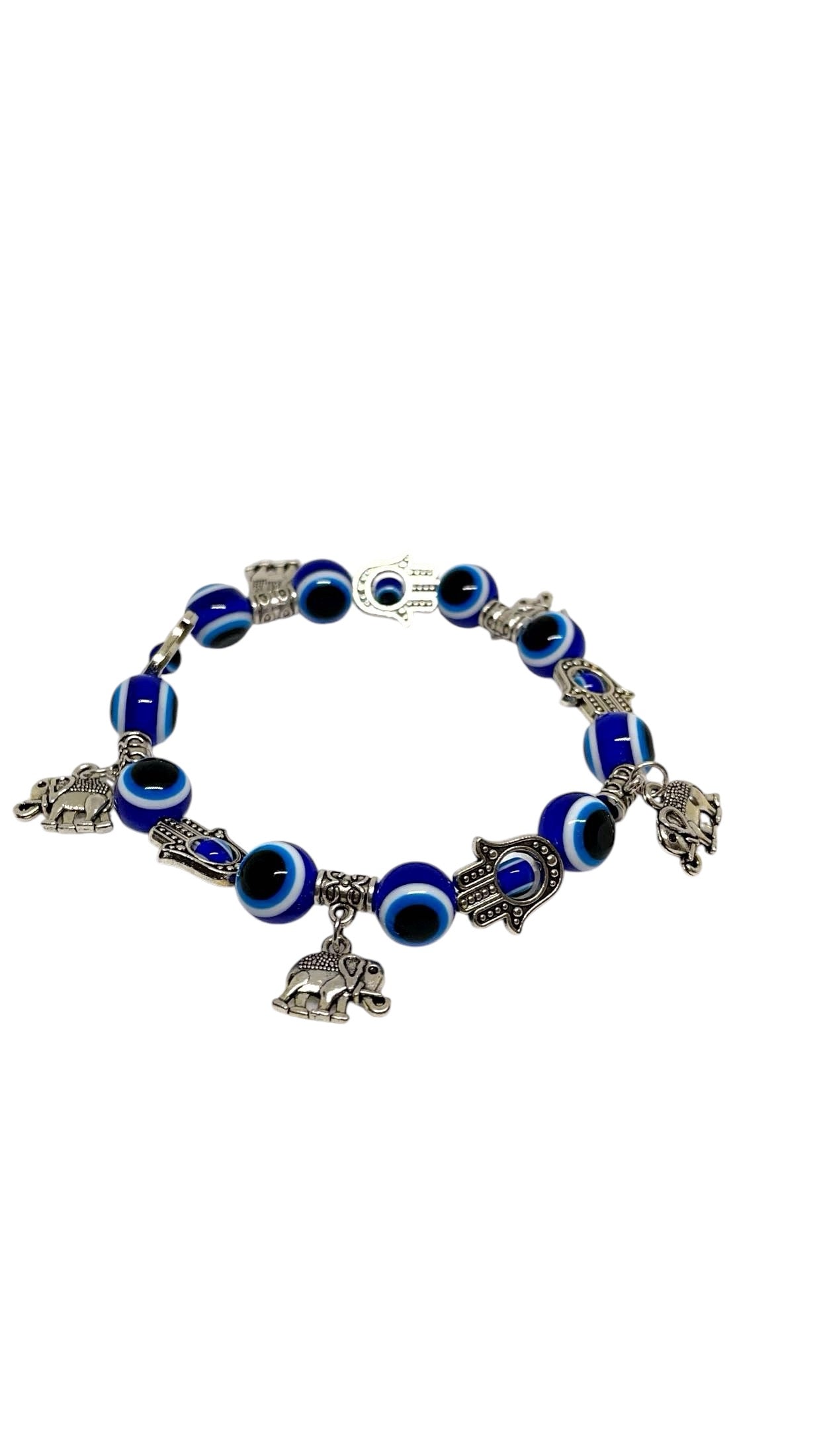 Evil Eye Hamsa Hand Charm Bead Stretch Bracelet