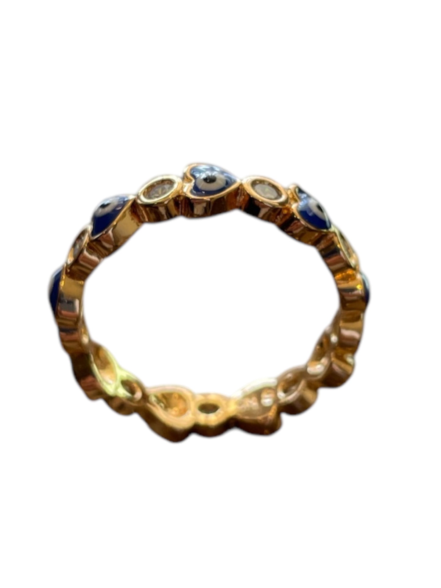 Evil Eye Blue Heart Gold Plated Ring