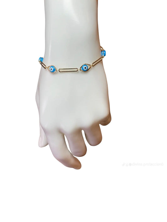 Evil Eye Light Blue Paper Clip Bracelet