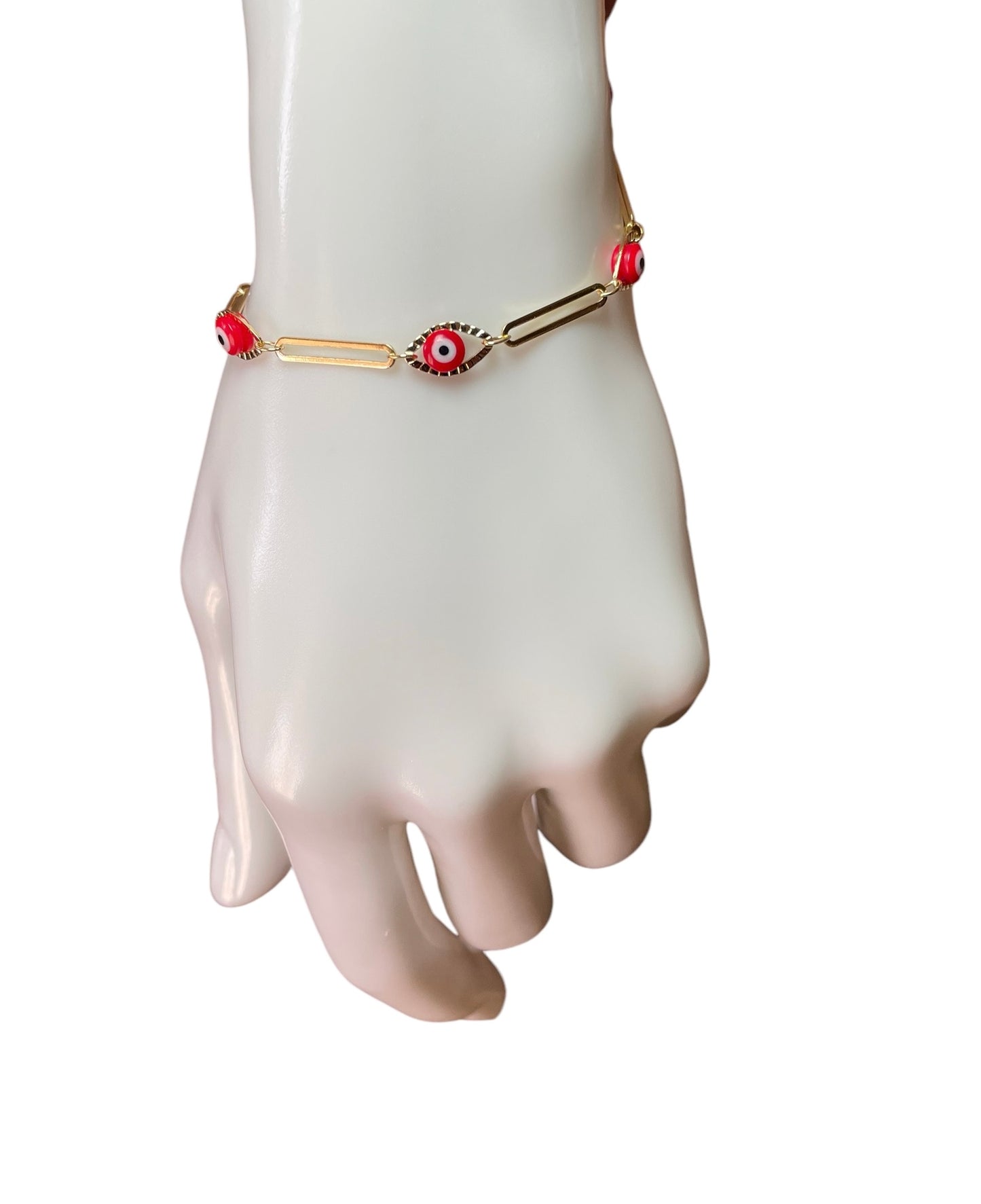 Evil Eye Red Gold Plated Paper Clip Bracelet