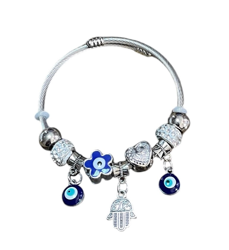 Evil Eye & Hamsa Hand Stainless Steel Bracelet