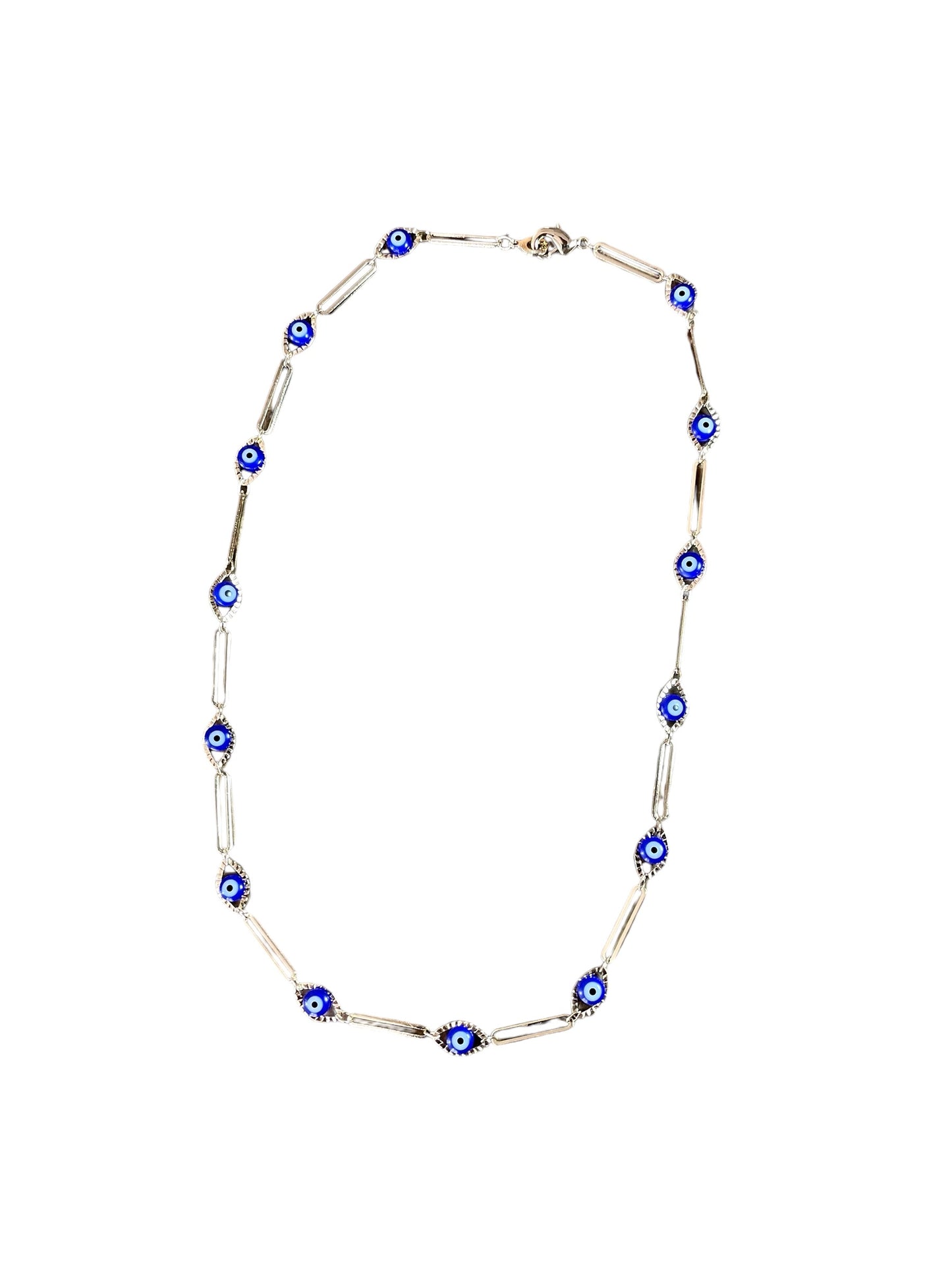 Evil Eye Blue Gold Plated Paperclip Necklace & Earrings