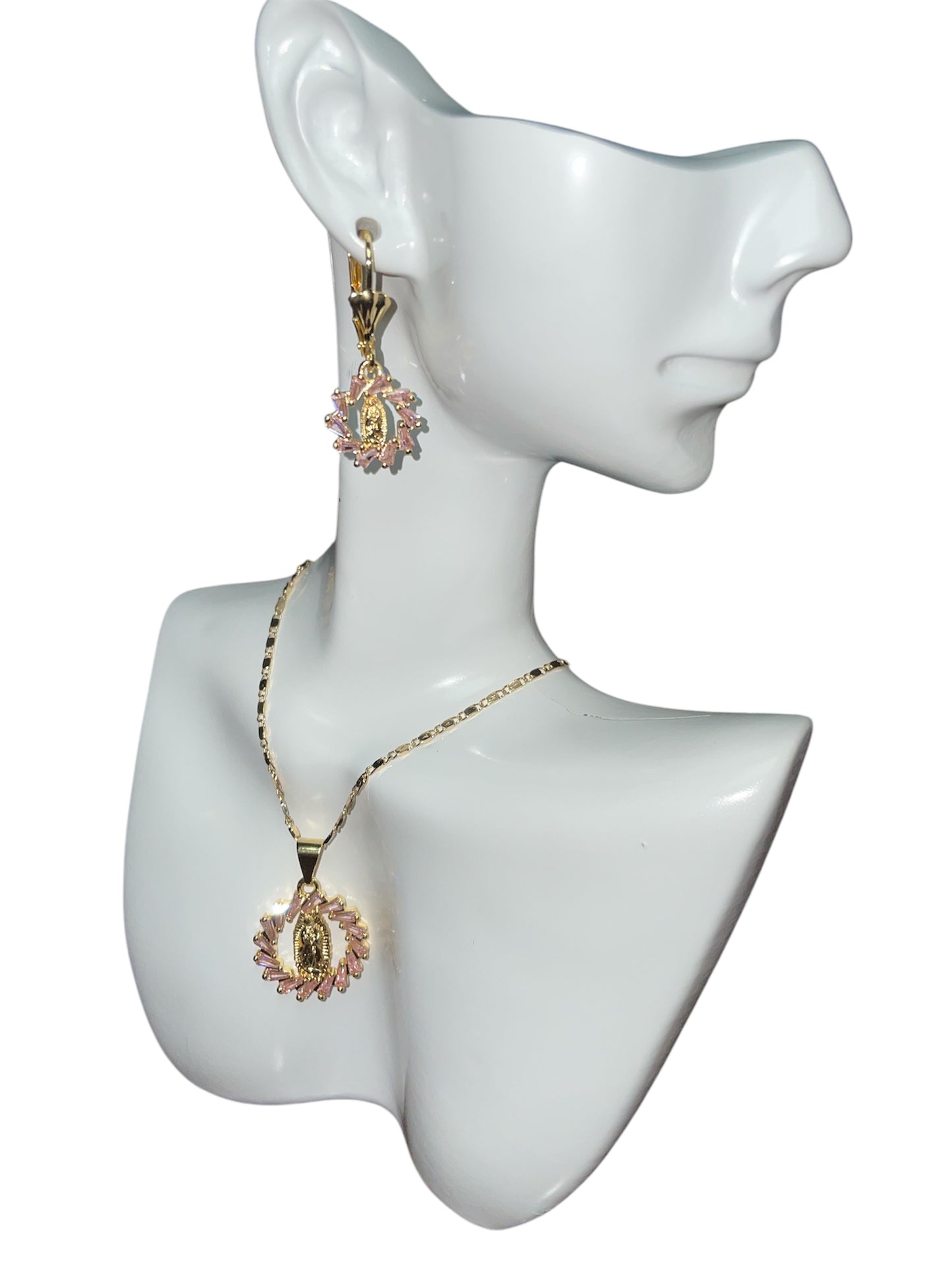 Virgin Mary Gold Plated Necklace & Earrings